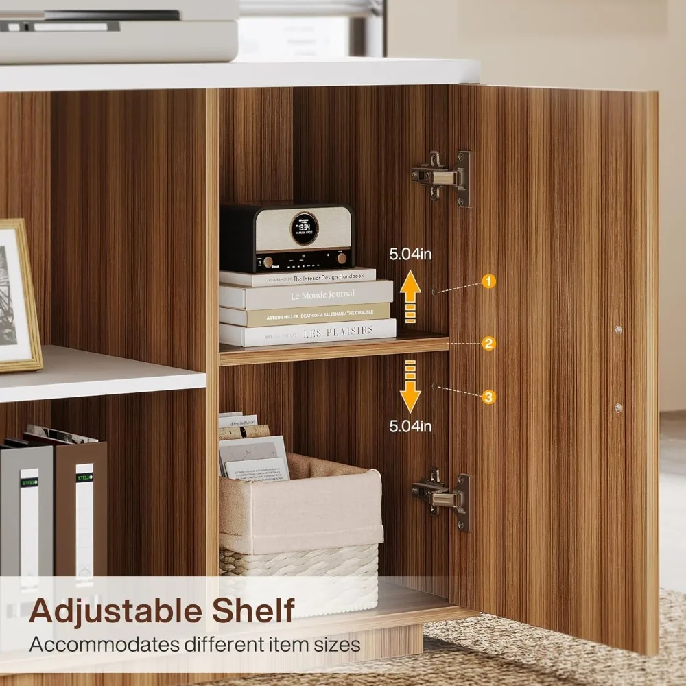 "مكتب واسع على شكل حرف L مع مساحة تخزين وأدراج ورفوف للمكتب الحديث"