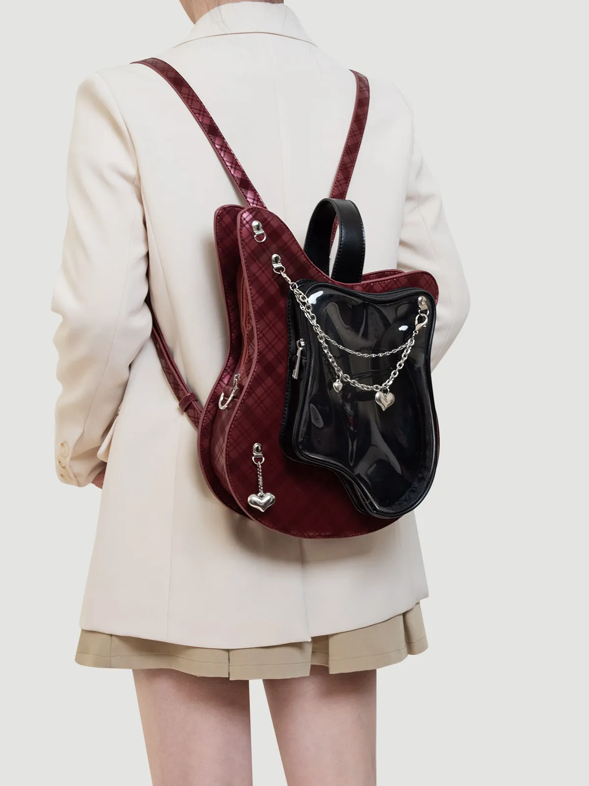 Original Lolita Style Casual Backpacks Creative Contrast Color Sweet Cool Y2k Chain Shoulder Crossbody Backpack Sweet Heart Bag