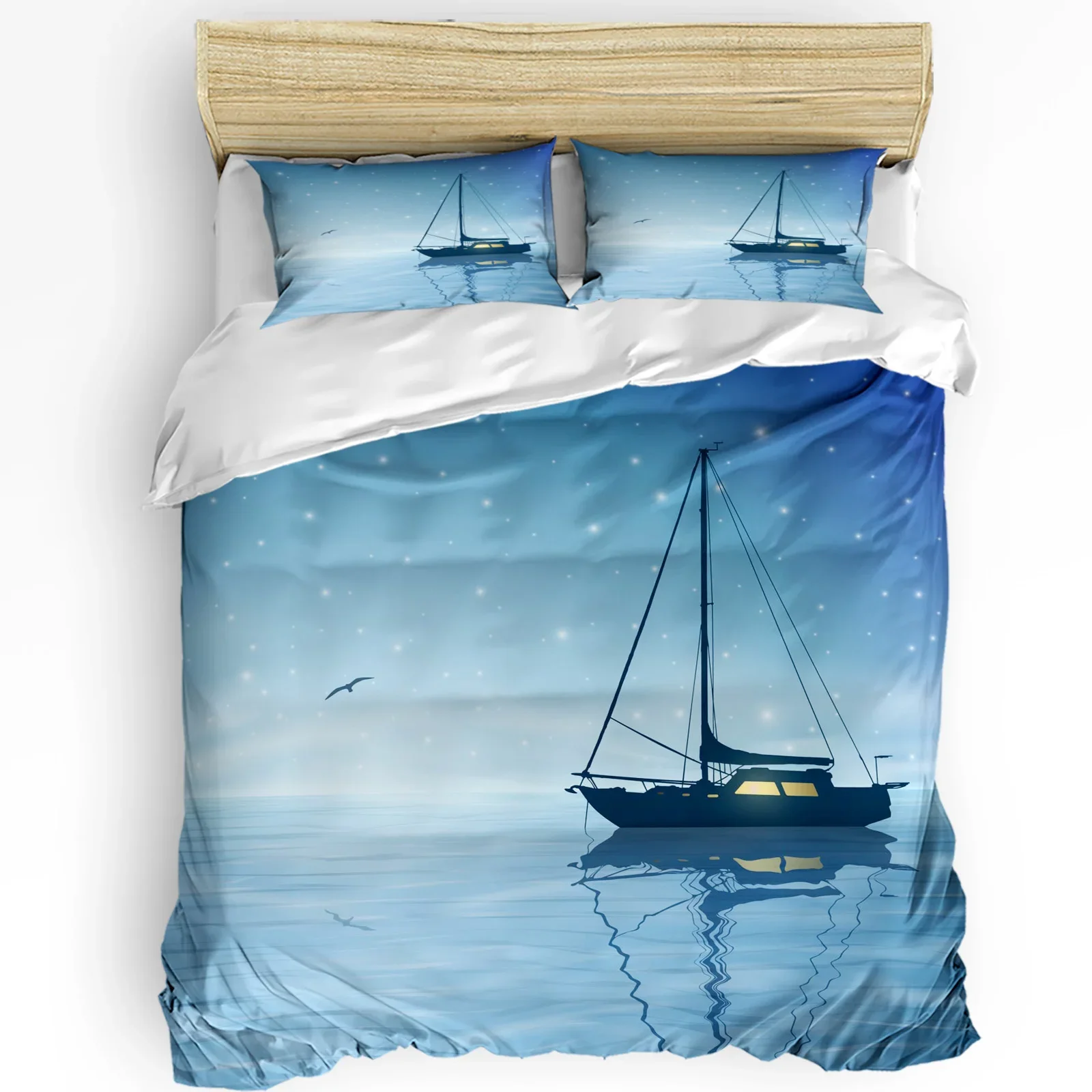 

Night Sky Stars Birds Sea Sailing 3pcs Bedding Set For Bedroom Double Bed Home Textile Duvet Cover Quilt Cover Pillowcase