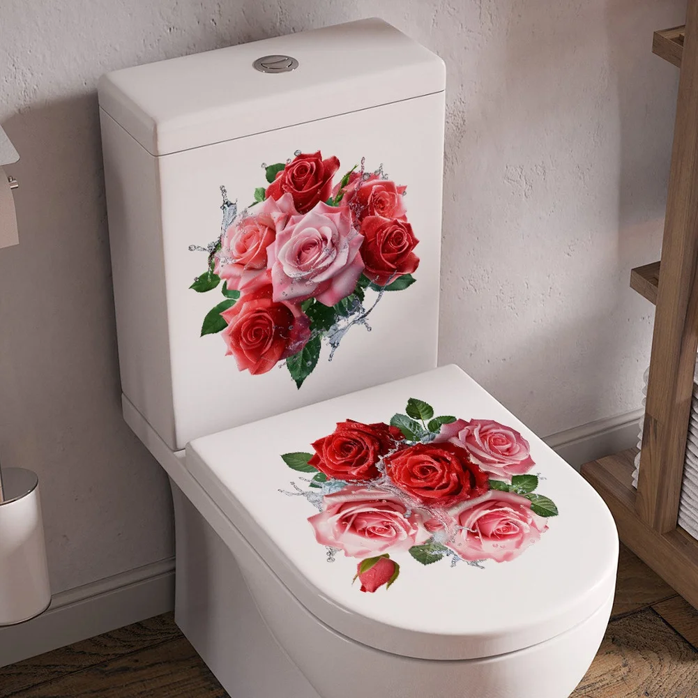 3d Flower Sticker Rose Toilet Sticker Lifelong Floral Pattern Humidity Proof Material Three Dimensional Rose Design