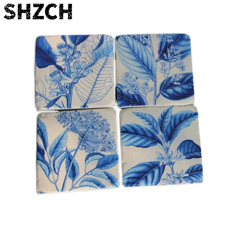 Set of 4 Epoxy Resin Square Vintage Flower Coasters for Tea Coffee Cups