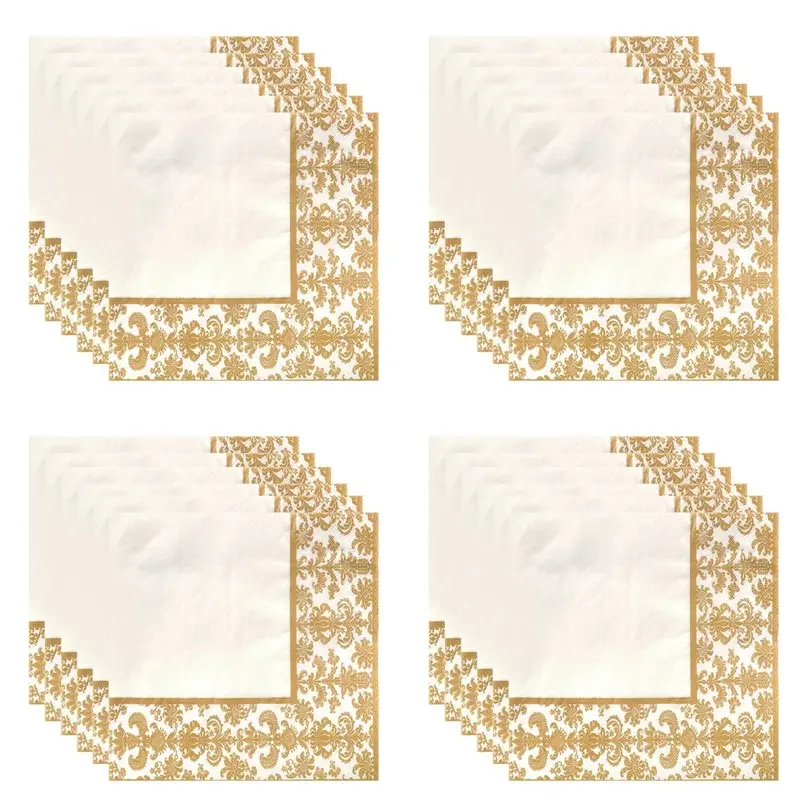 

Бумажные салфетки LICE-400 шт. с золотым принтом, одноразовые, для ресторанов и отелей (золотисто-белые)