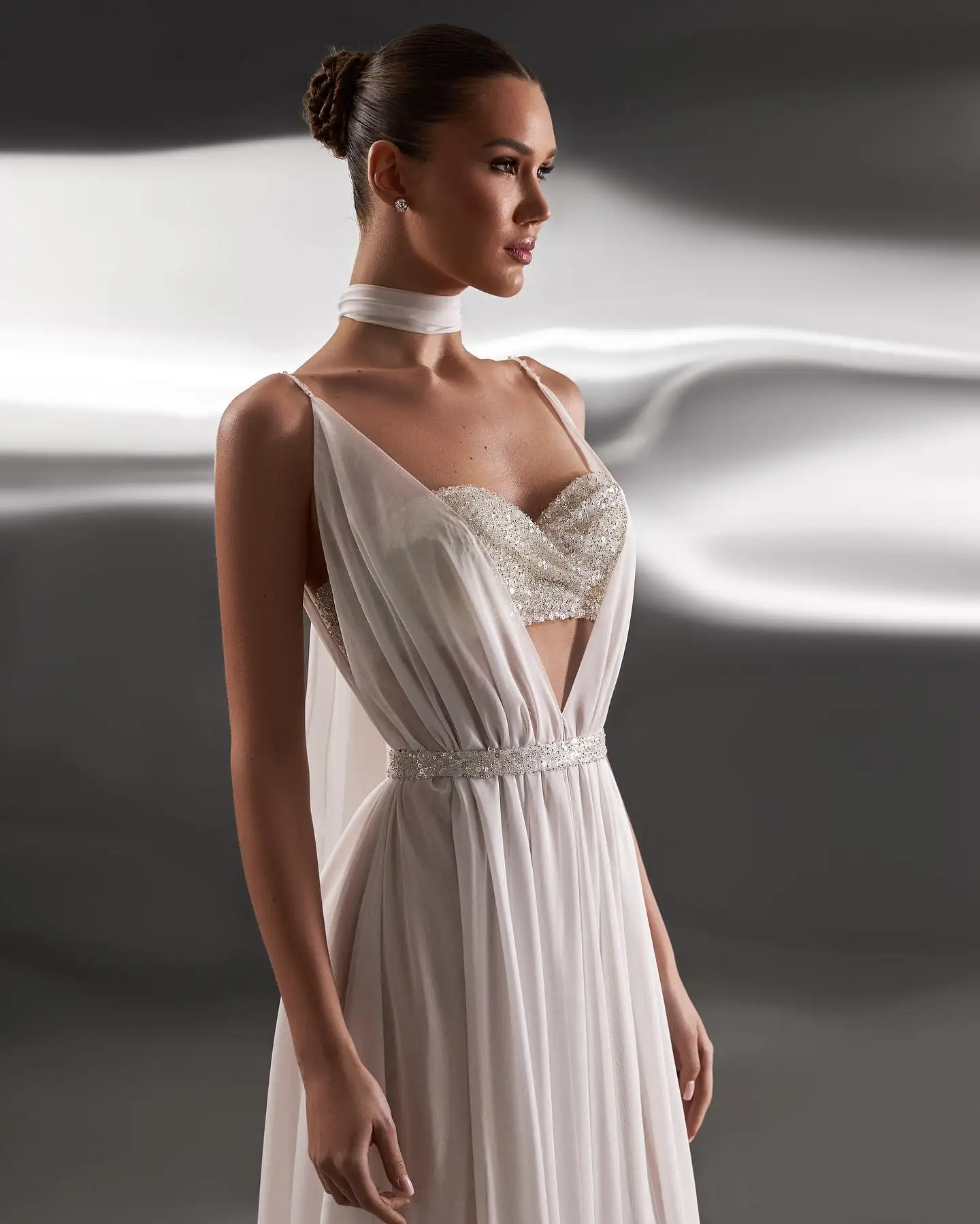 عميق الخامس الرقبة الشيفون الزفاف الرأس ، أكثر من حجم معطف الزفاف أزياء بسيطة ، مساء الزي دون حزام DJ517 #4