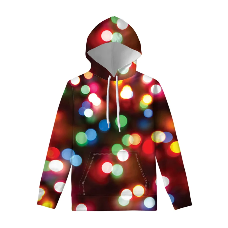 Christmas Lights Candy European American Fashion Hoodie Men's Loose Street Hip Hop 3D Printed Hooded Sweatshirts Pullovers 2024