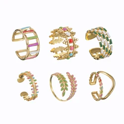 Stainless Steel Colorful Enamel Oil Drip Heart Rings For Women Gold Color Flower Round Snake Butterfly Rings Free Shipping Items