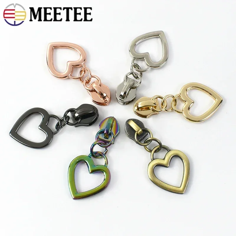 5-30Pcs 5# Meetee Heart Zipper Sliders for Nylon Zippers Tape Replaceable Zips Head Puller Repair Kit Garment Sewing Accessories