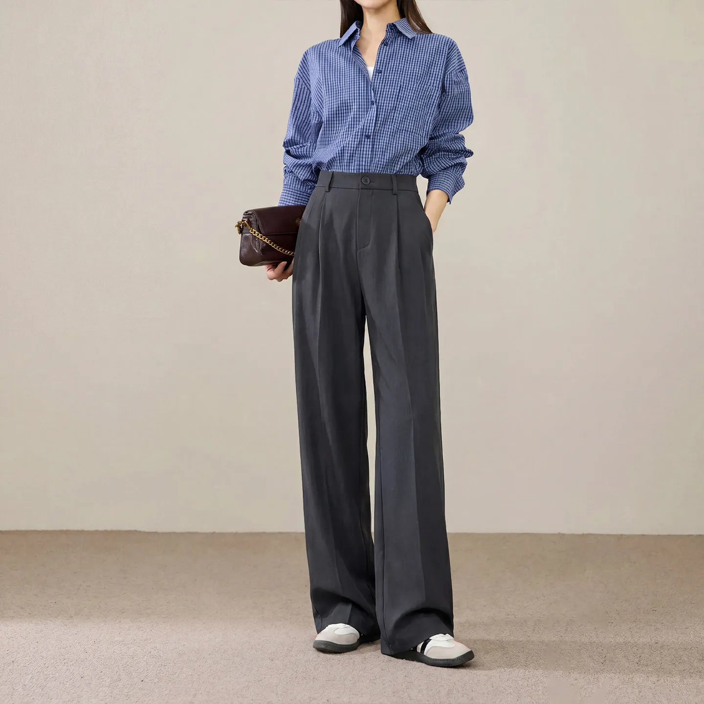 

Gray Wide Leg Suit Pants Women's Summer Thin New High Waist Drape Loose Casual Small Size Straight West Pants