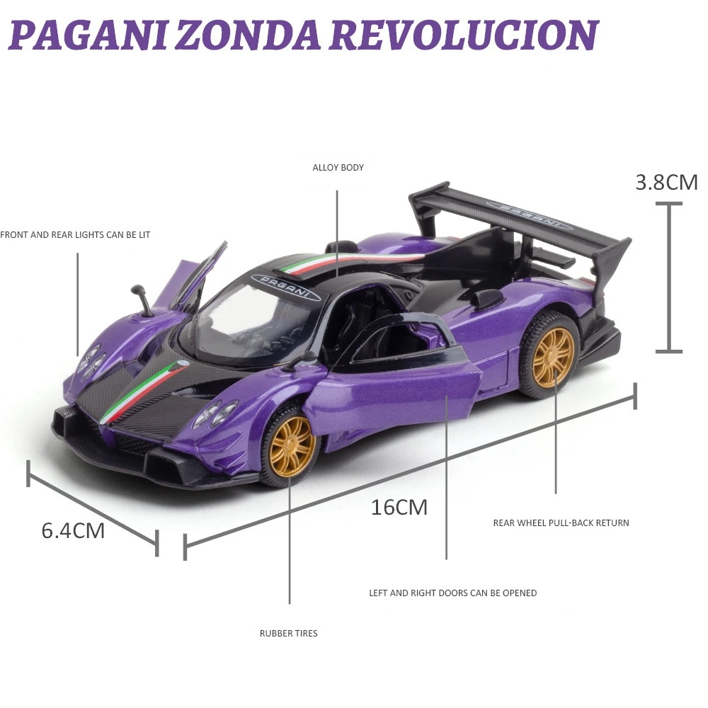 1/32 Pagani Huayra Roadster Zonda Dinastia Miniature Toy Car JKM Diecast Super Sport Model Sound & Light Collection Pull Back