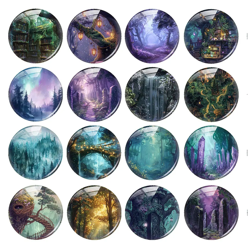 Random Mixed Round/Oval/Square Fantasy Magic Forest Fairy Tale Photo Glass Cabochon Flatback Demo Cameo For Diy Jewelry Making