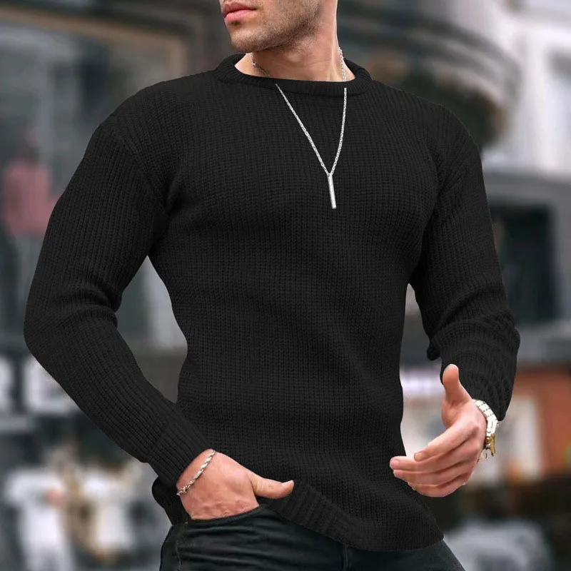 Fall Stretch Slim Knit Top Men Sweaters Casual Solid Color Knitted Basic Tops Leisure O Neck Long Sleeve Mens Jumper Top Winter