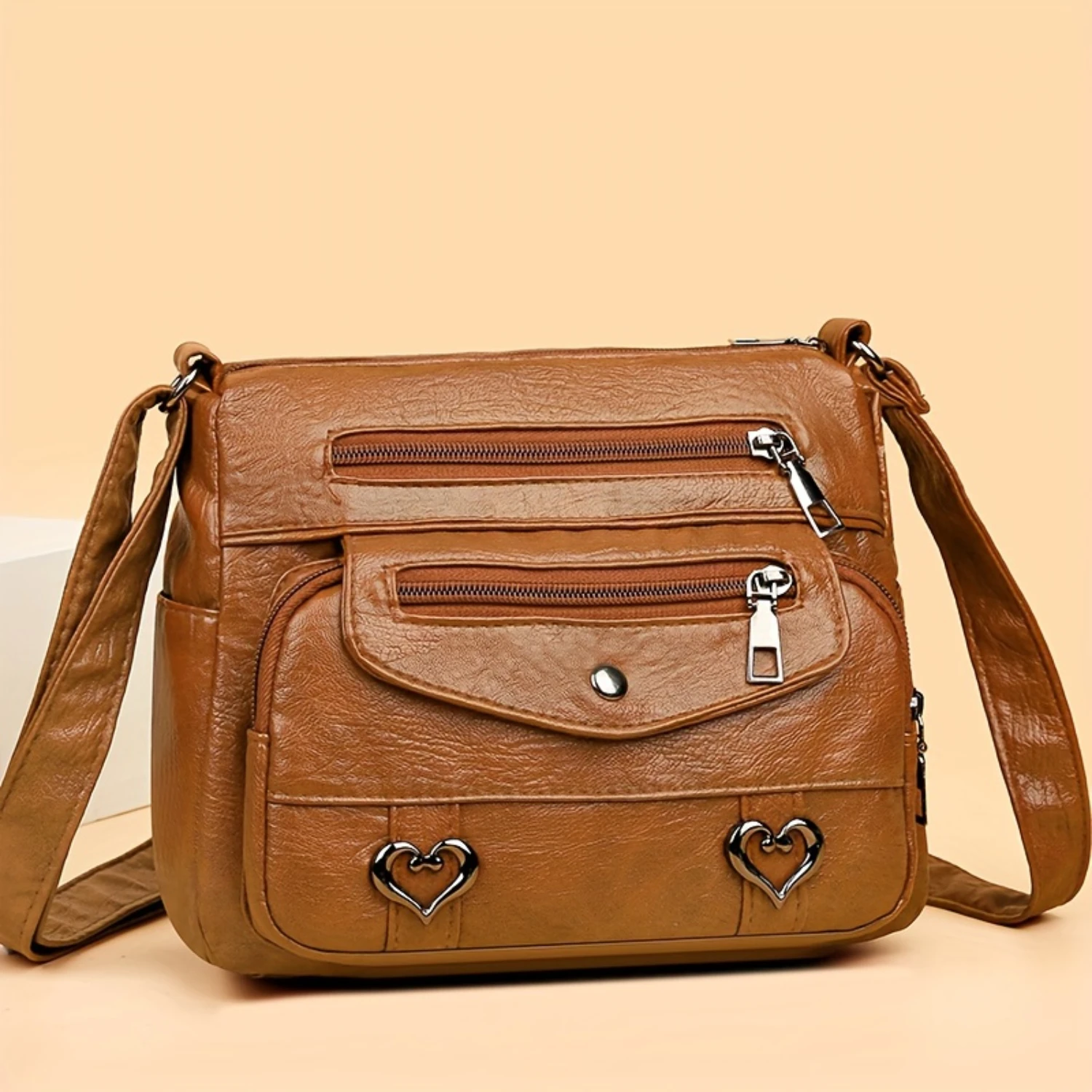 Vintage Multi Pocket Crossbody Bag, Retro PU Women's Fashion Handbag & Hobo Purse