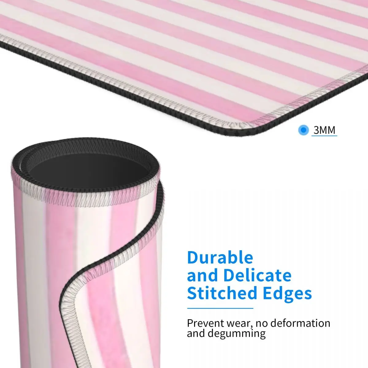 แผ่นรองเมาส์ลายทางสีขาวสีชมพูอ่อน แผ่นรองเมาส์คีย์บอร์ดคอมพิวเตอร์ แผ่นรองโต๊ะสำหรับเล่นเกมพีซี อุปกรณ์สำนักงาน แผ่นรองโต๊ะ