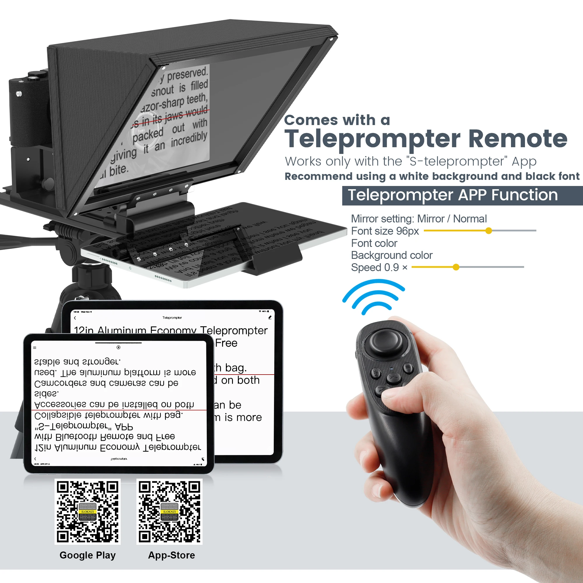 13.6-inch teleprompter for Camera, with Adjustable Remote Control Screen and Free Exclusive app , Accommodates 12.9-inch Tablets