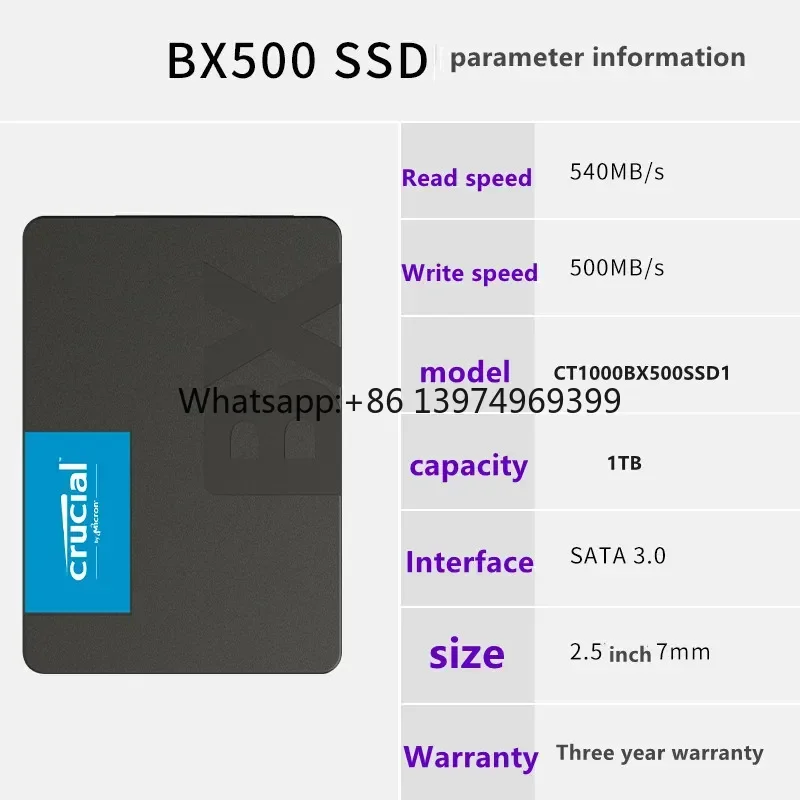 Crucial 1TB SSD Sata3 0 Interface Bx500 Series High-speed Read-write Three-year Warranty Originally Produced by Meguiar manufact