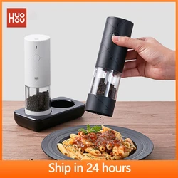NEW Huohou Electric Grinder Pepper Seasonings Spices Grain Mill Salt Shaker LED Light 6 Modes Kitchen Cooking Tool 2pcs Set