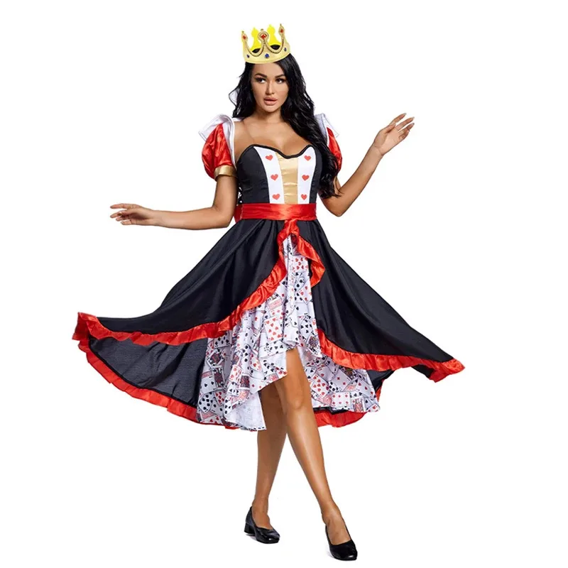 

Adult Women Wonderland Queen of Hearts Halloween Costume Stage Performance Red Queen Dress