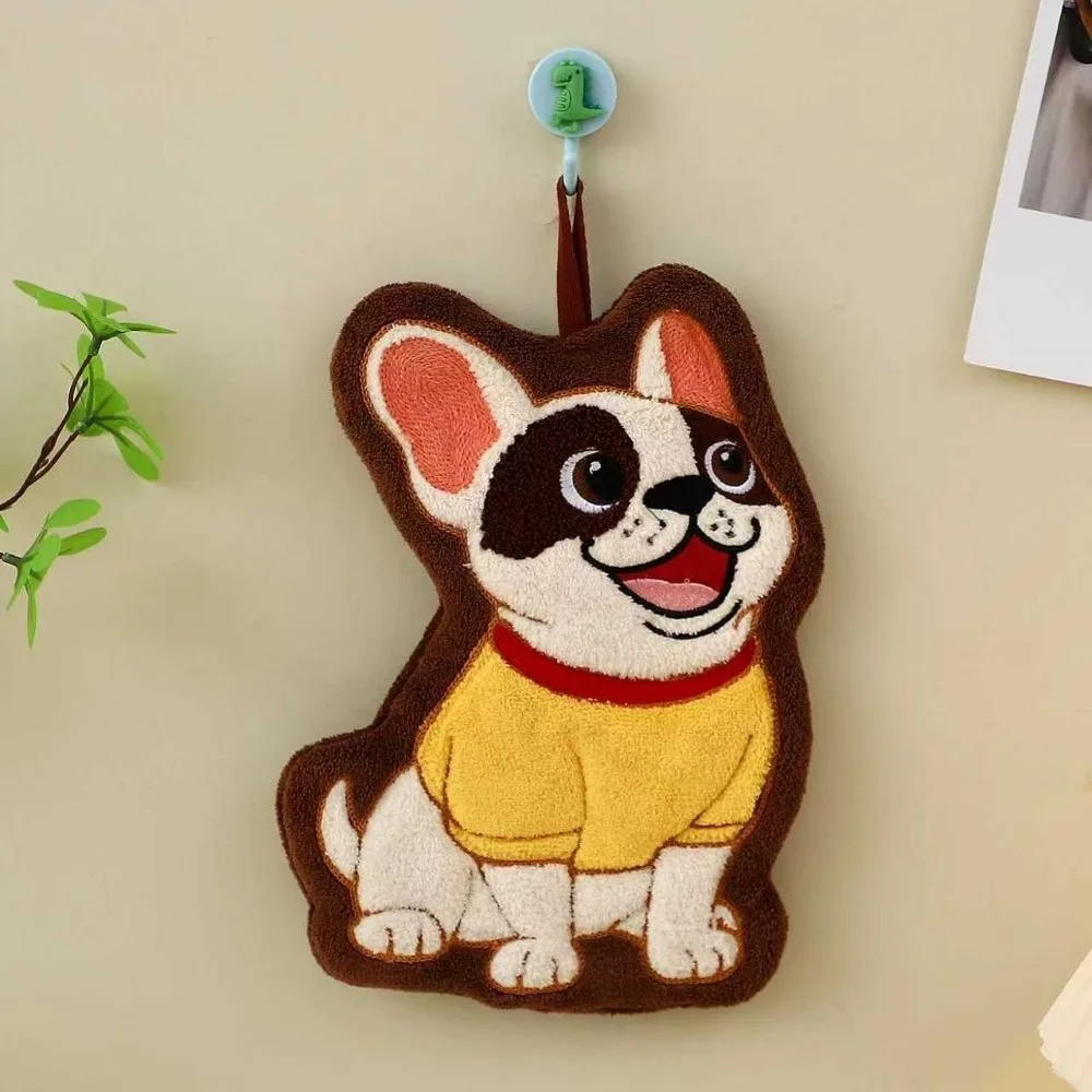 New Cartoon Sausage Dog Hand Towel Absorb Water Thickened Bathroom Kerchief Hanging Coral Velvet Kitchen Handkerchief Kitchen