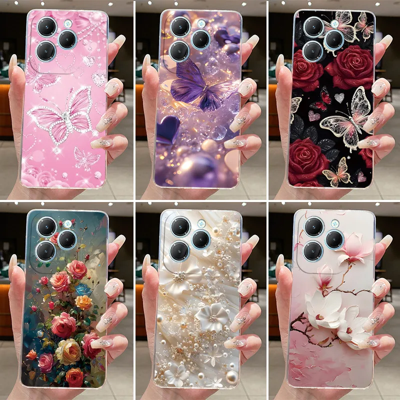 Para tecno spark 20 pro caso 4g 5g claro luxo estético borboleta flor silicone capa traseira kj6 kj8 techno spark 20 pro embalagem