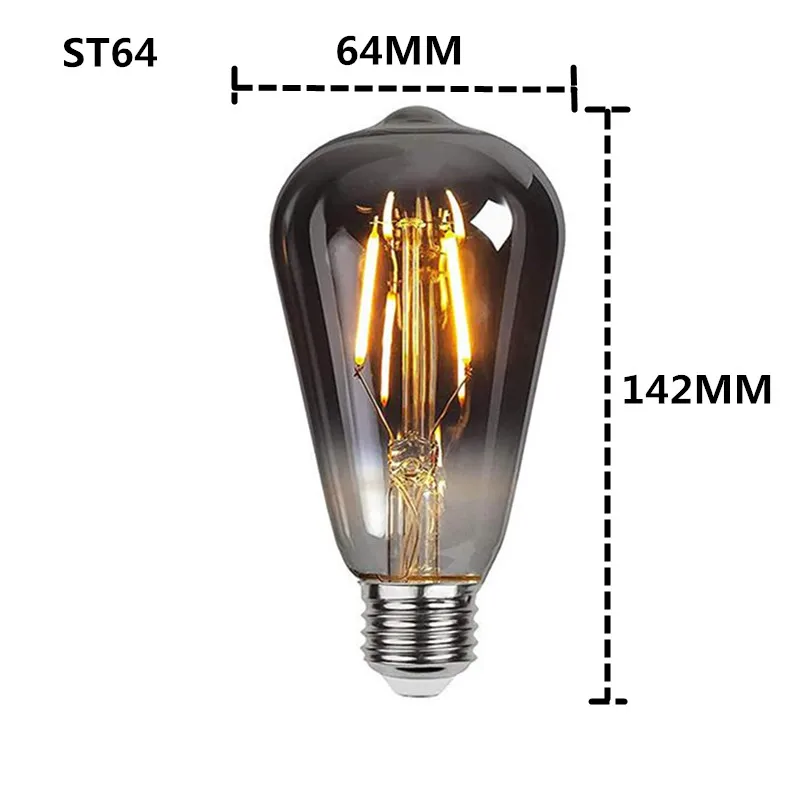 LED E27 ST64 G80 G95 G125 4W Dimbaar 220V Rokerig Grijs Warm GSpiral Gloeilamp Retro Vintage Decoratieve Verlichting Edison Lamp