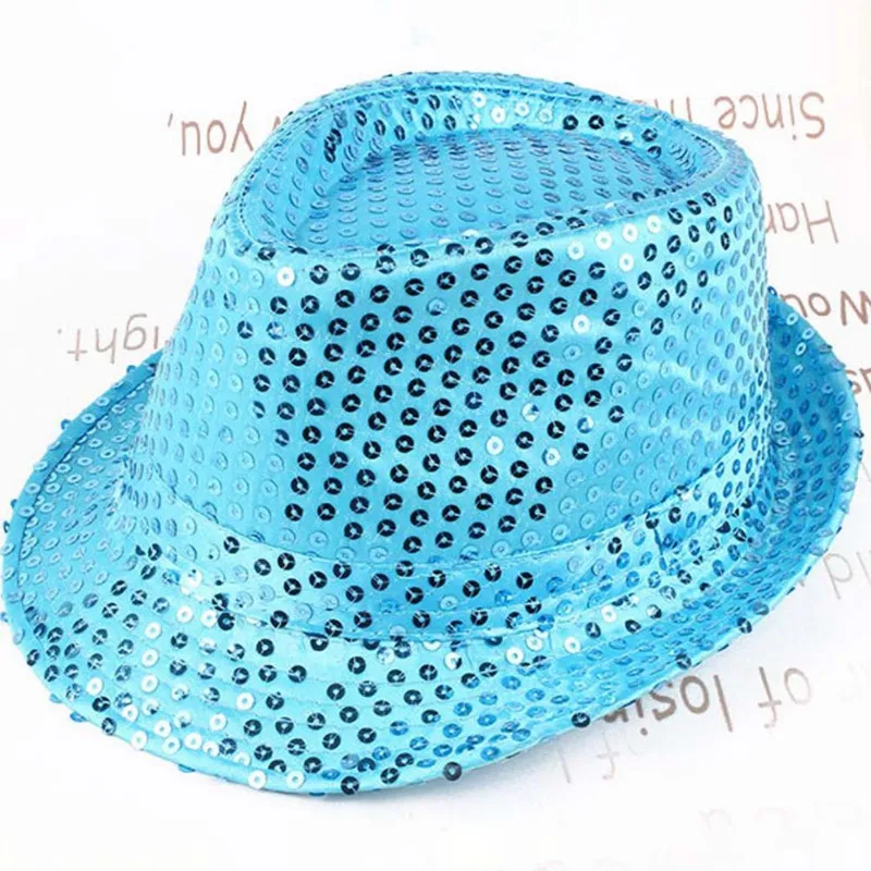 Sombrero de Jazz con lentejuelas brillantes para hombre y mujer, gorros de vaquero a la moda, traje de actuación, accesorio de juego de rol