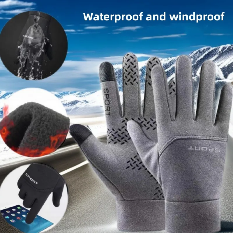 

Men Winter Waterproof Cycling Gloves Full Fingers Outdoor Sports Ski Running Motorcycle Touch Screen Fleece Gloves Non-Slip Warm