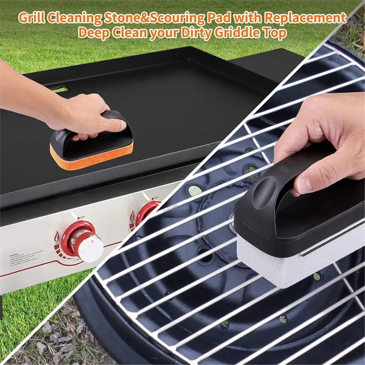 Griddle Cleaning Kit Heavy Duty Flat Top Grill Brush Set with Stone Complete BBQ Accessories for Outdoor Camping