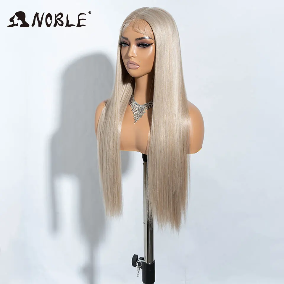 نوبل تأثيري مستقيم شعر مستعار أبيض الاصطناعية الدانتيل الجبهة الباروكات للنساء 30 بوصة شعر مستعار أشقر الدانتيل شعر مستعار Frong ارتفاع درجة الحرارة الألياف #4