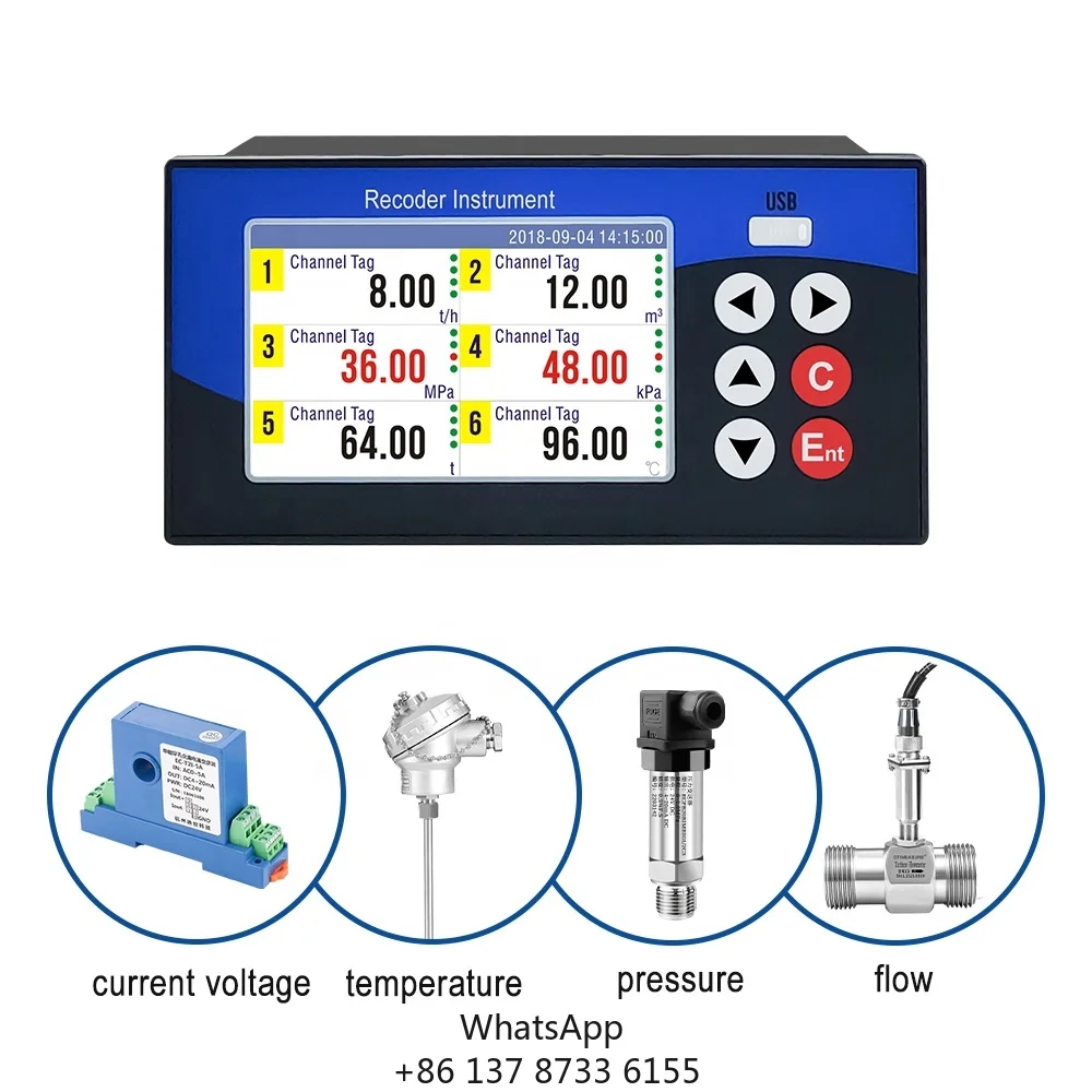 1-6 Channels Real Time Data Logger Temperature Recorder USB Alarm Thermocouple Chart Recorder