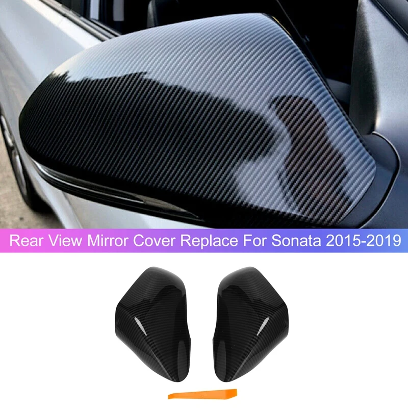 Carbon Fiber Side Wing Mirror Rearview Mirror Cover Shell Cap Housing Replace for Hyundai Sonata 2015-2019