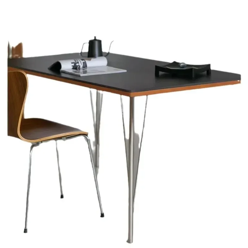 

Medieval rock slab dining table Household small apartment workbench Bauhaus dining table Cherry wood color all solid wood