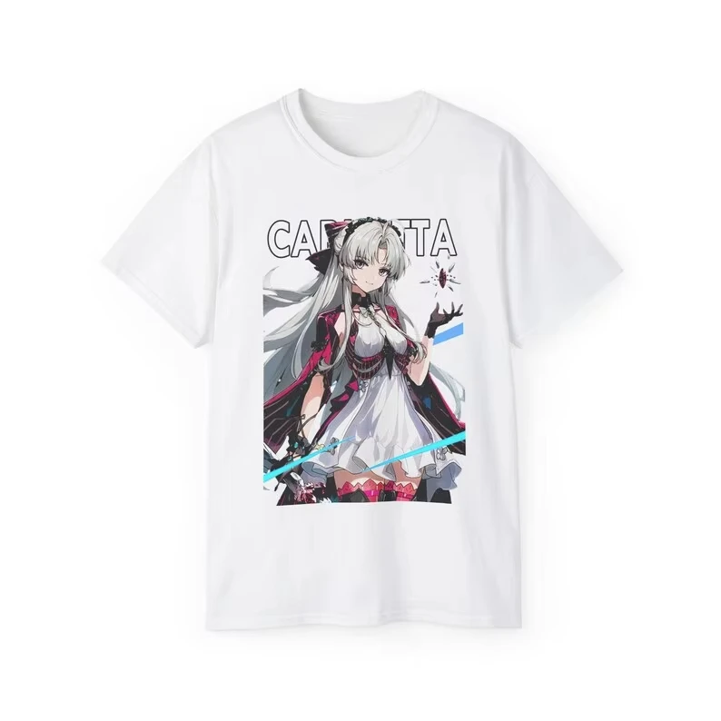 2026 الصيف رائجة البيع خمر كارلوتا Wuthering موجات قميص مروحة Wuwa هدية للجنسين قميص كبير الحجم خمر الجرافيك للجنسين بلايز تيز #2