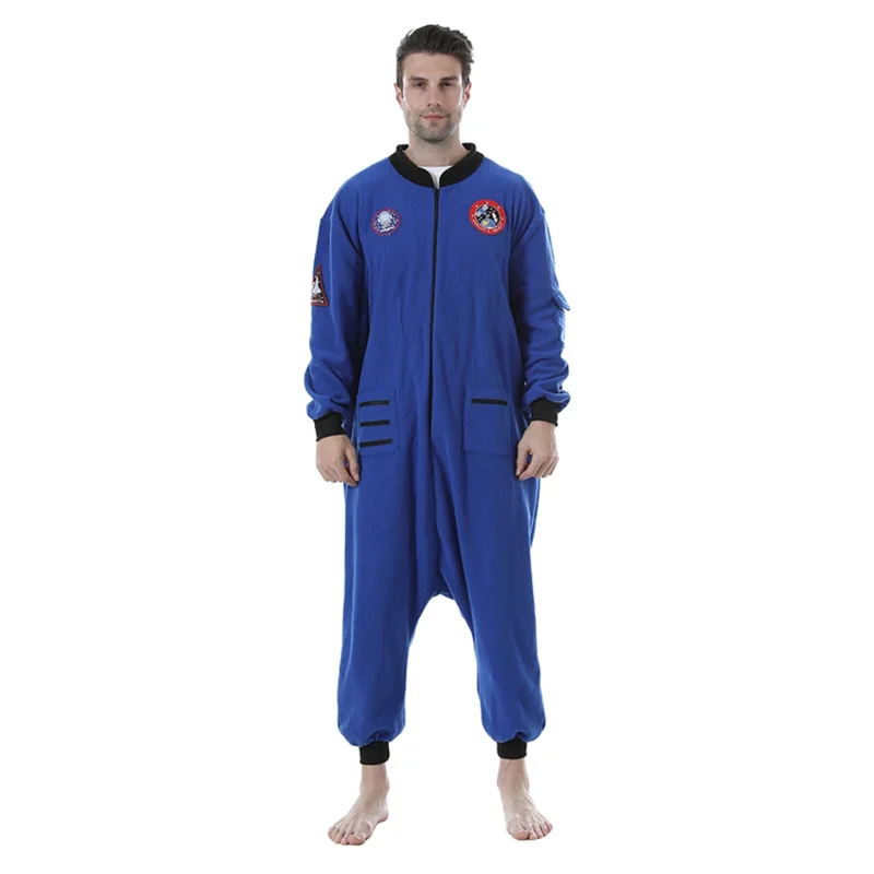 Disfraz de astronauta Space Shuttle, pijama de lana de una pieza, traje de Unión para hombre, disfraz de astronauta de Halloween, mono azul MS33754