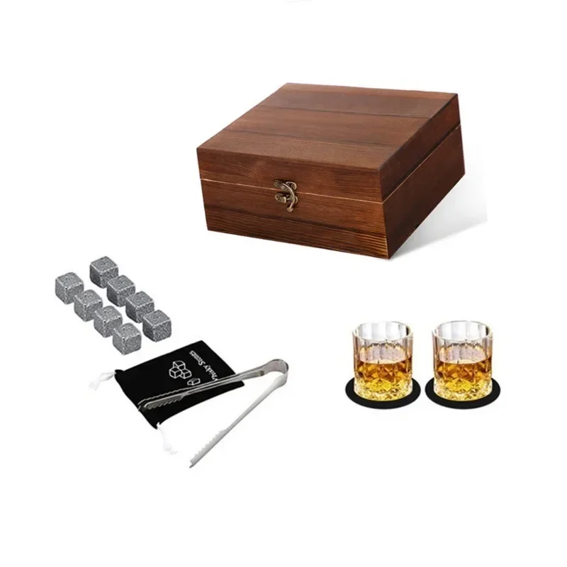 

Whiskey Glasses Luxury Set Reusable Ice Cubes Stone for Whisky Scotch Rock Whiskey Wooden Men Gift Set Bar Accessories Home Bar