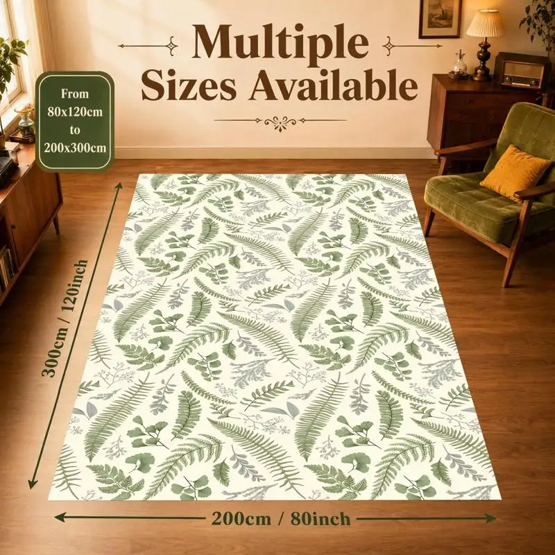 Fresh Fern Green Plant Print Rug Soft Velvet Living Room Bedroom Home Decor Carpet