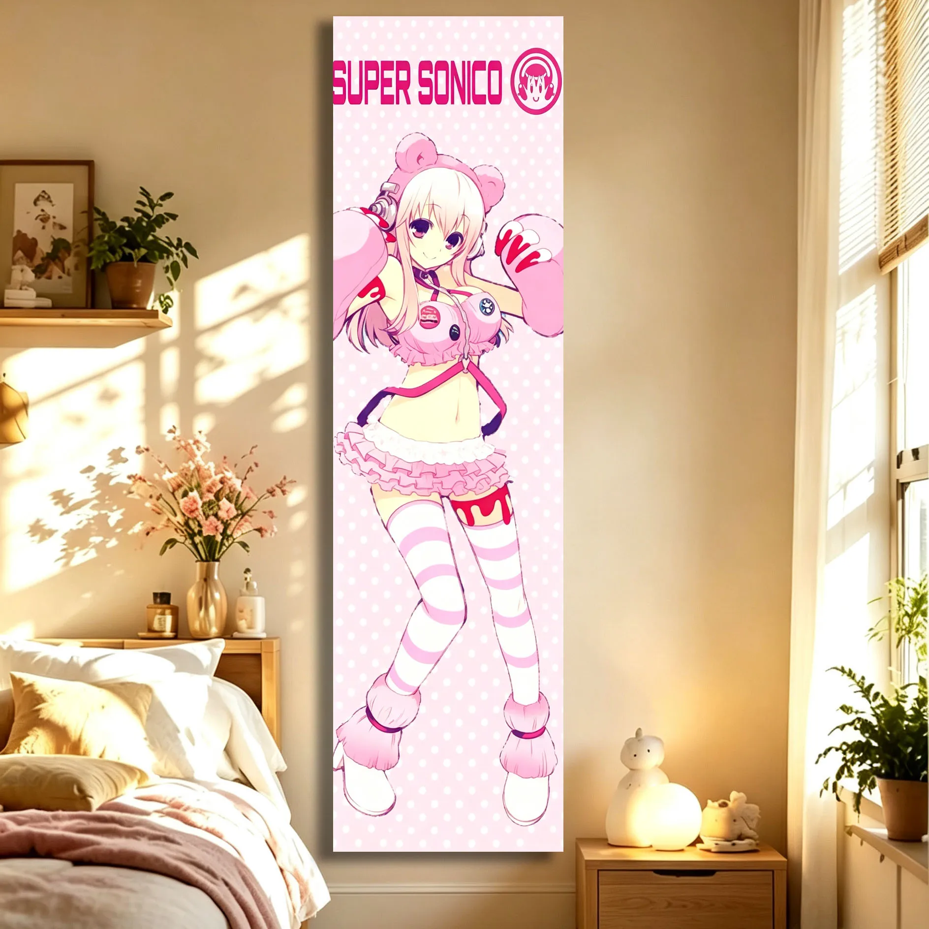 Super S-Sonico Tapestry Anime Idol Party Outfit Sweet Cake Pink Dress Vertical Anime Wall Decoration for Otaku Bedroom House