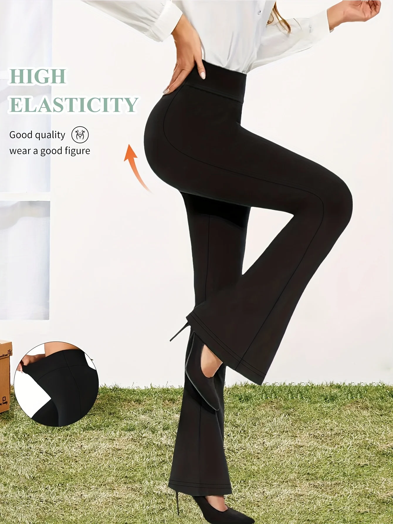 Damen Kick Flare Leggings mit hoher Taille, Bauchkontrolle, Bootcut-Workout, hohe Taille, Schlaghose, Freizeit, 4-Wege-Stretch