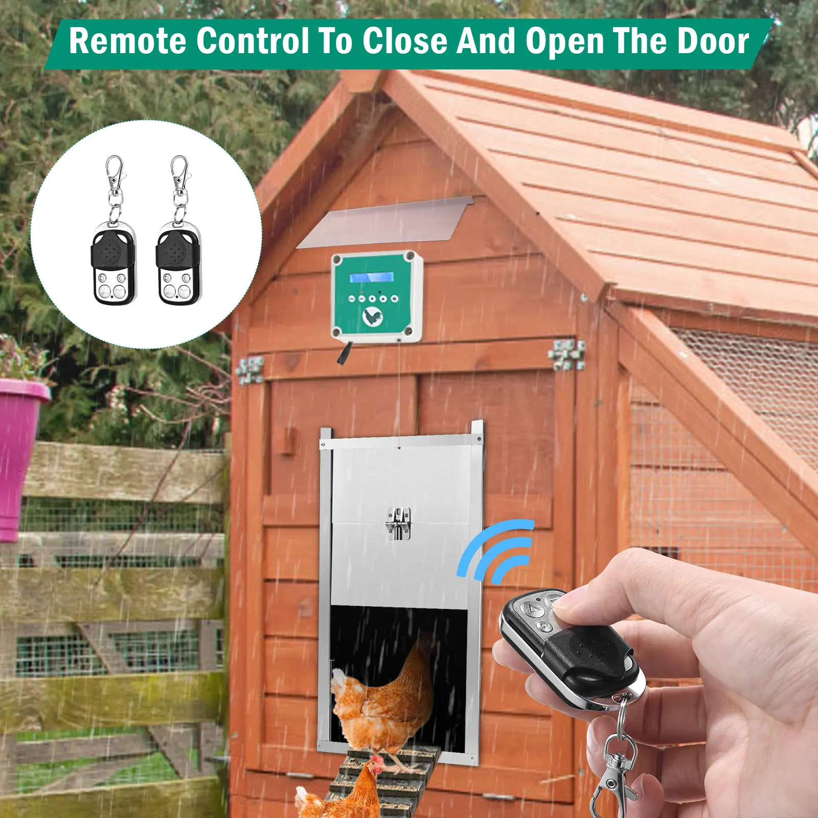 Light Sensor Automatic Chicken Coop Door Timer Open and Closed LCD Screen Power&Solar Energy Powered Supply Chicken Coop Door