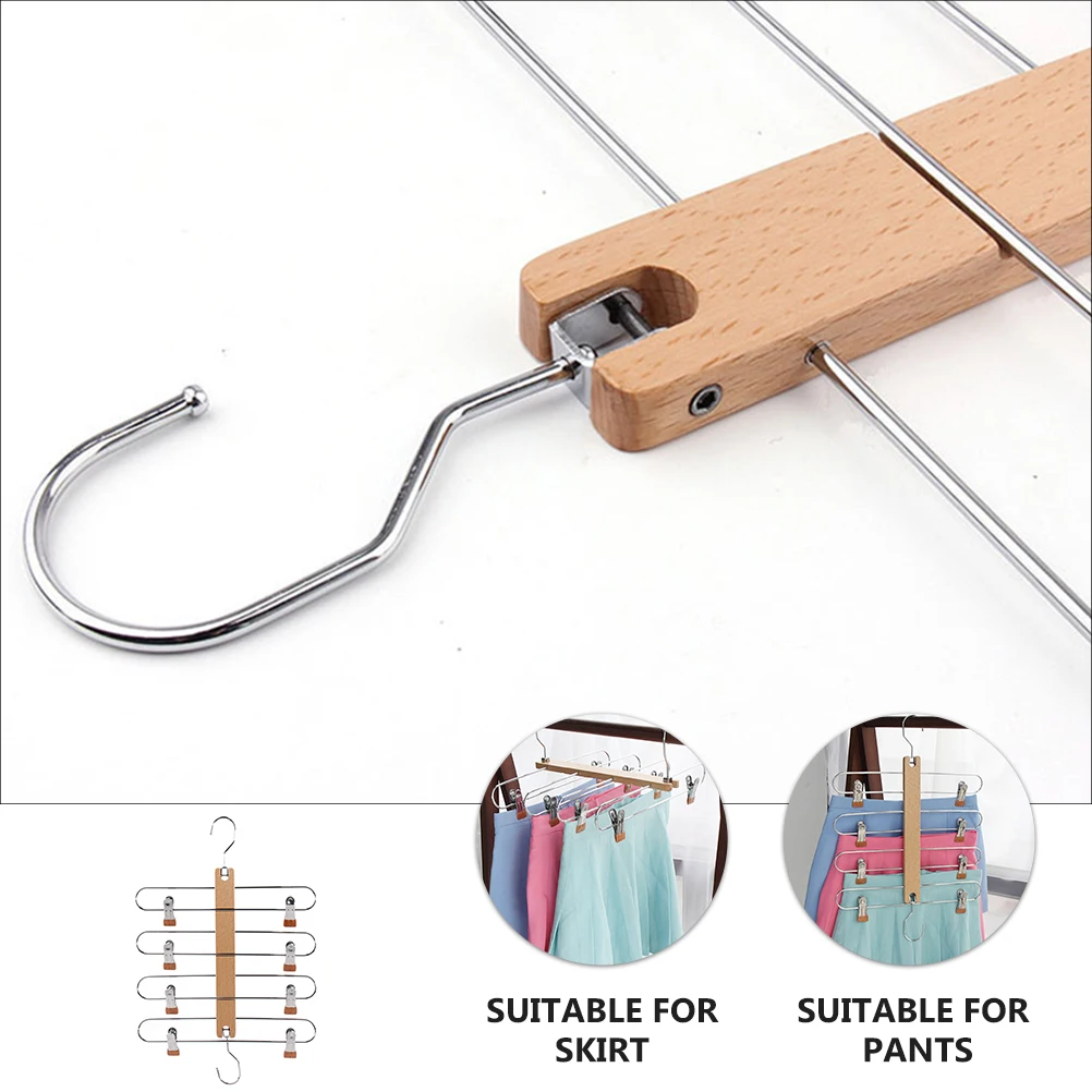 

Multi-Layer Skirt Hangers Solid Wood Closet Organizer Pants Hanger With Clips Clothing Display Rack Wardrobe Space Saver Hanging