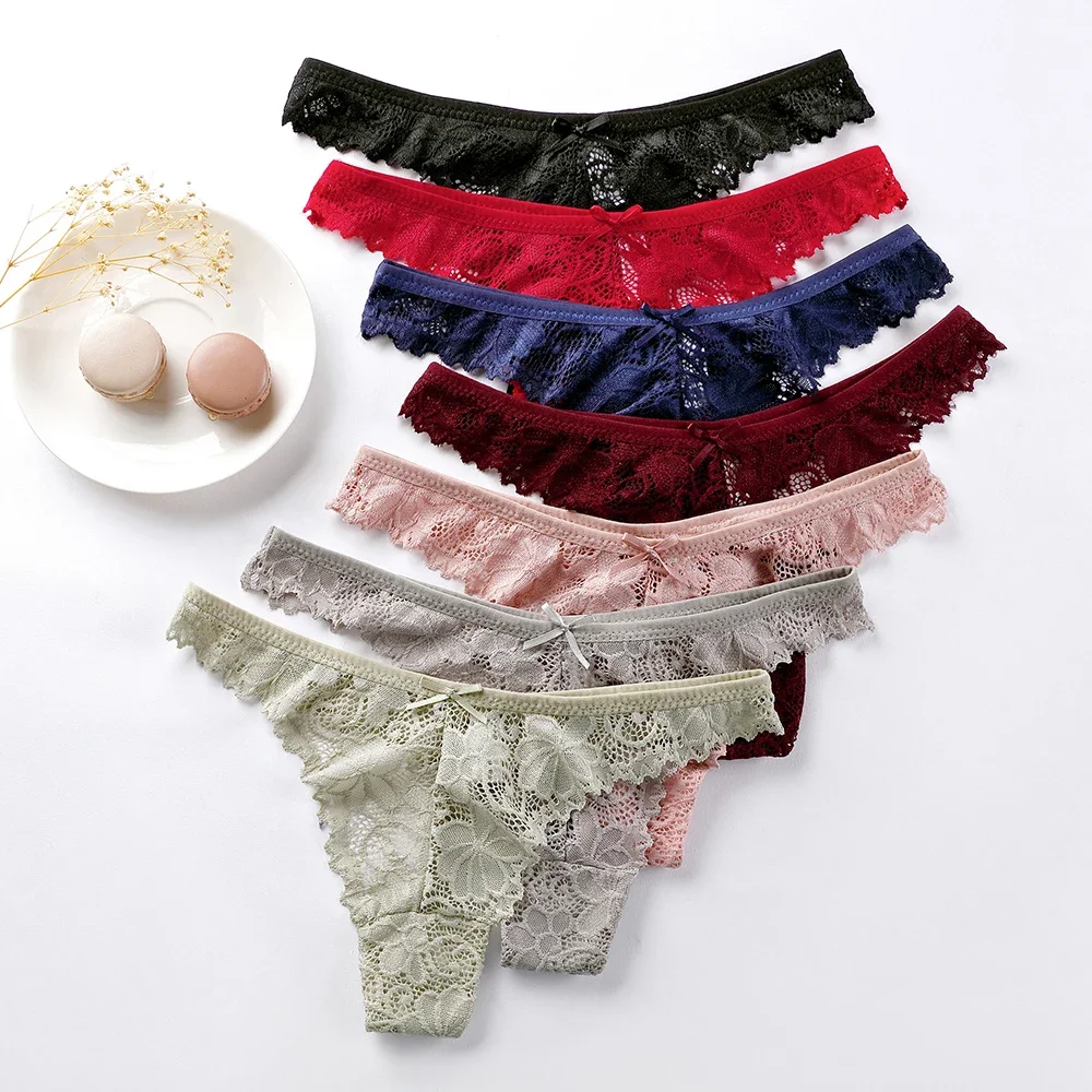 

7Pcs/set Woman Panties Sexy Floral Lace G String Briefs Underwear Lingerie Female T-back Temptation Low Waist Transparent Thongs