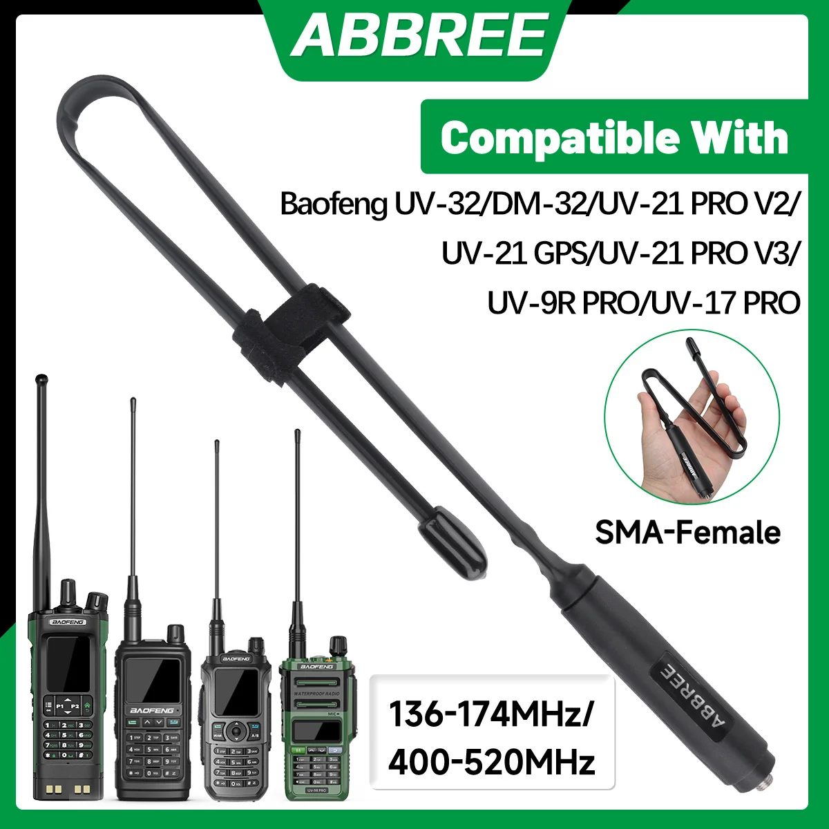 ABBREE antena táctica SMA hembra 144/430MHz para Baofeng - imagen 4