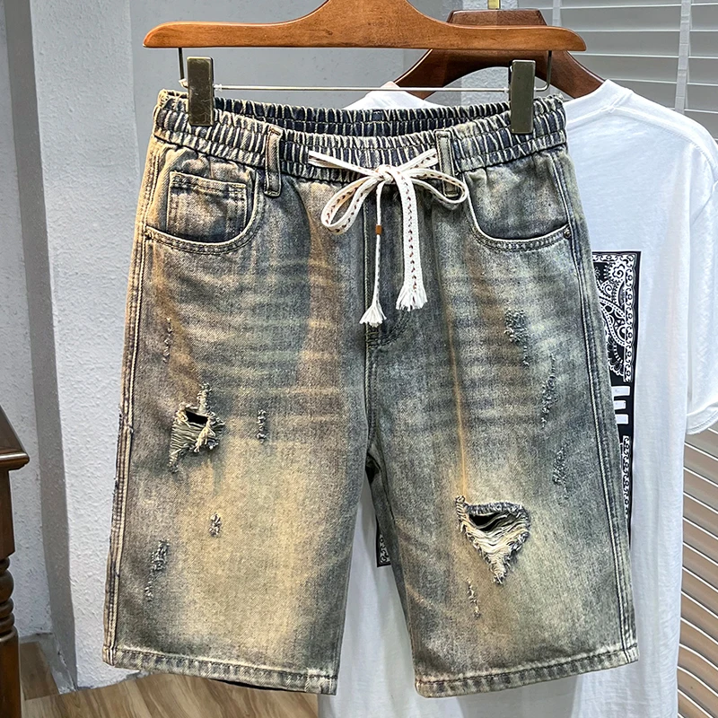 Men's Denim Shorts Summer Clothes Fashion Straight Y2k Pants Korea Baggy Vintage Short Bermuda Jeans Streetwear