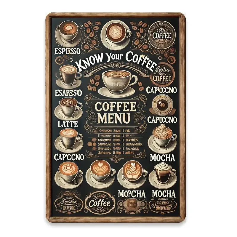 Vintage Coffee Menu Sign – Metal Wall Art for Cafe and Kitchen Decor, Rustic 