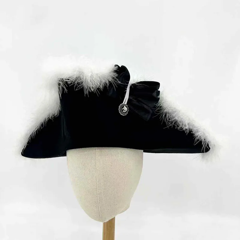 New 18th Century Tricorne Hat Black Frederick The Great Hat Prussian Cosplay Hat Three Cornered Cap Vintage Adult Prop Accessory