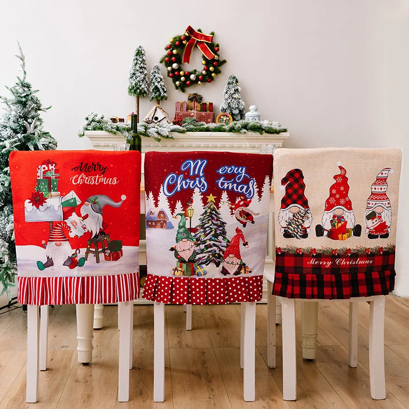 The New Christmas Decoration Santa Claus skirt print Chair Cover Reusable New Year Home Decor Red Chair Seat Cover Dining Decor