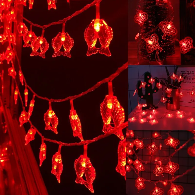 1.5M Happy New Year Red Lantern String LED Decor Chinese Knot Lights String Wedding Decorations Chinese Spring Festival Scene