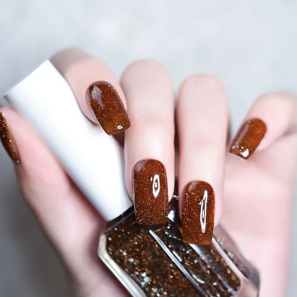 KADS 11ml Nail Polish Reflective Glitters Chocolate Velvet Brown Oil Nail Art Lacquer Manicure Pedicure Nails Varnish Design