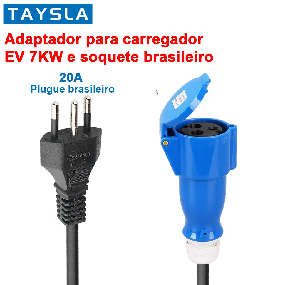 Adaptador de plugue fêmea, soquete brasileiro de 3 pinos, conector para 7KW EV Charger, 32A a 10A, 20A, 7KW a 3.5KW