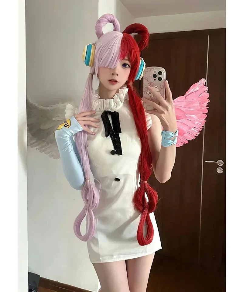 New Anime Uta Theatre Version Movie Film Red Daughter Of Shanks Cosplay Costume Wig Wings Headphone Adult Child Halloween Suit view 5