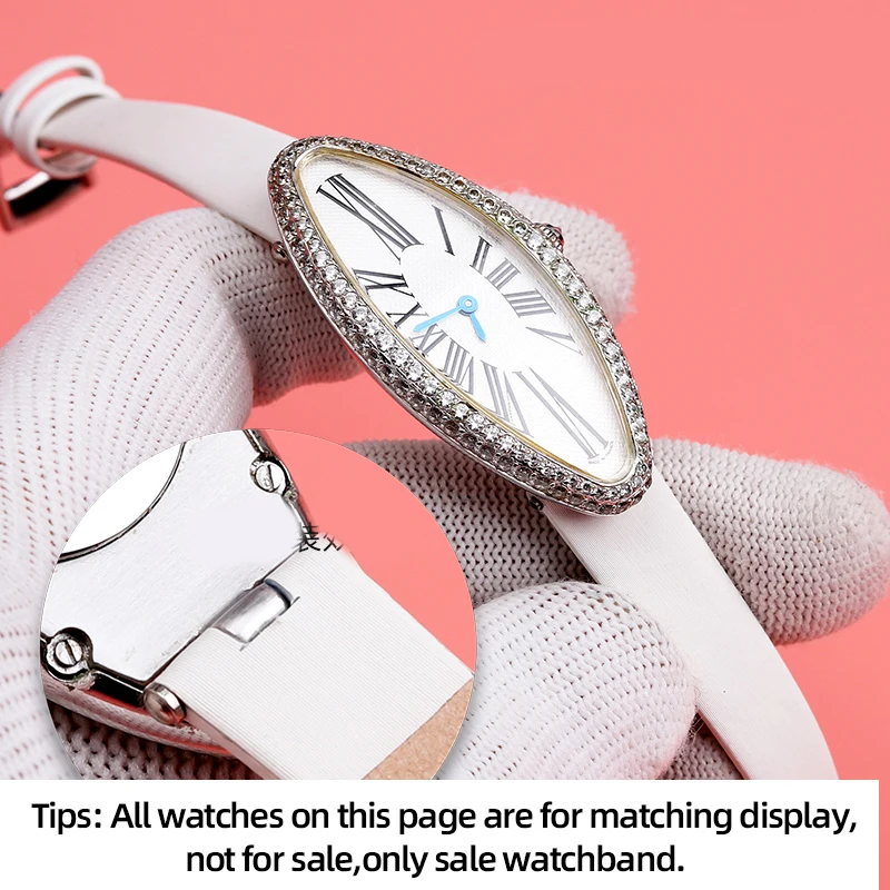 Women\'s Leather Watch with Notches For Cartier Baignoine Series WGBA0015 WJBA0023 Silk Cowhide Watch Strap 12MM Notch 4mm Soft