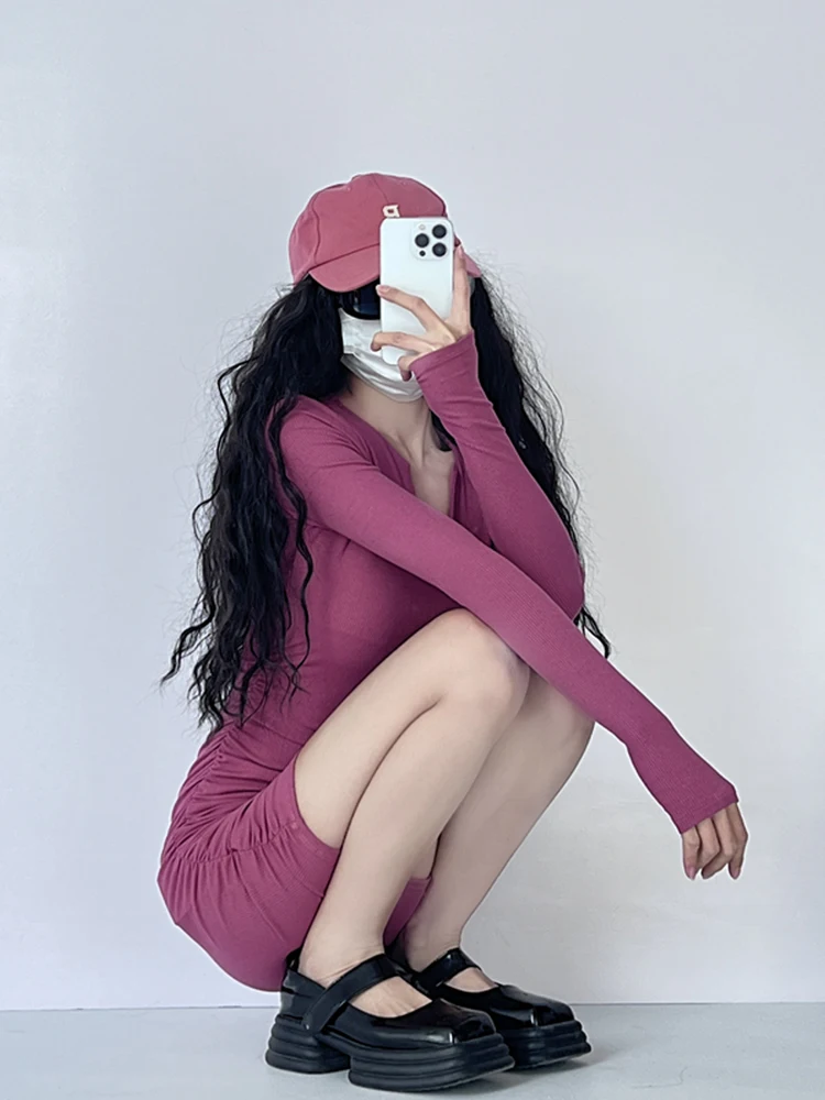 Sexy American Sle Bodycon V-ne Dr Hot Girl dulce y picante Pure Desire falda ort cintura alta larga Sve mujer...